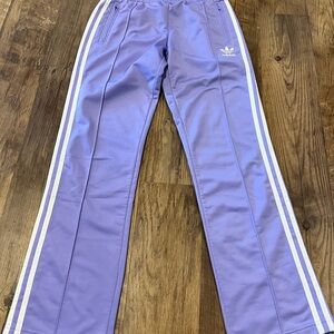 Adidas Lilac Joggers with White Stripes